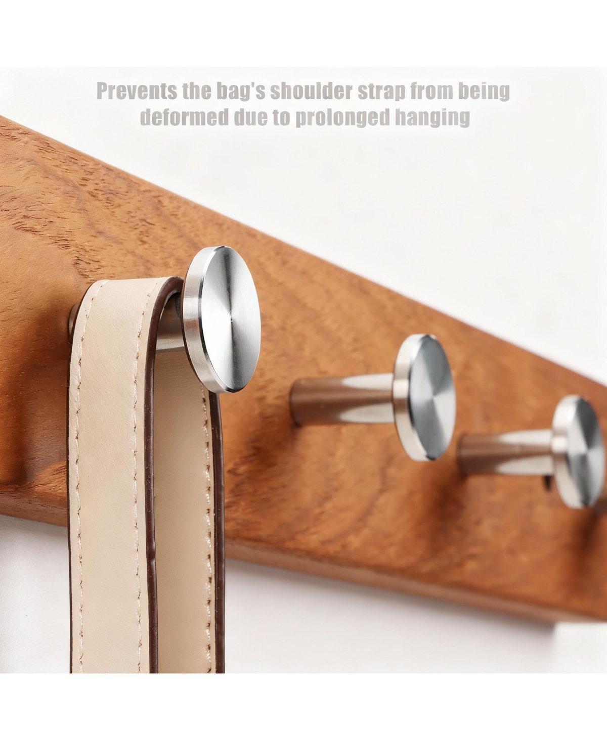 Yigii Teak Wood 5-Hook Wall Rack, Stainless Steel Hooks, 6kg Load, Easy Install