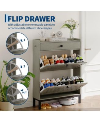 Shoe Storage Cabinet with 2 Flip Drawers & Top Drawer, Compact Shoe Organizer Cabinet for Entryway, Living Room