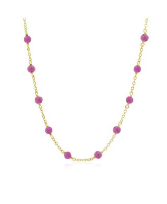 Ruby Bead Chain Necklace 14K Gold