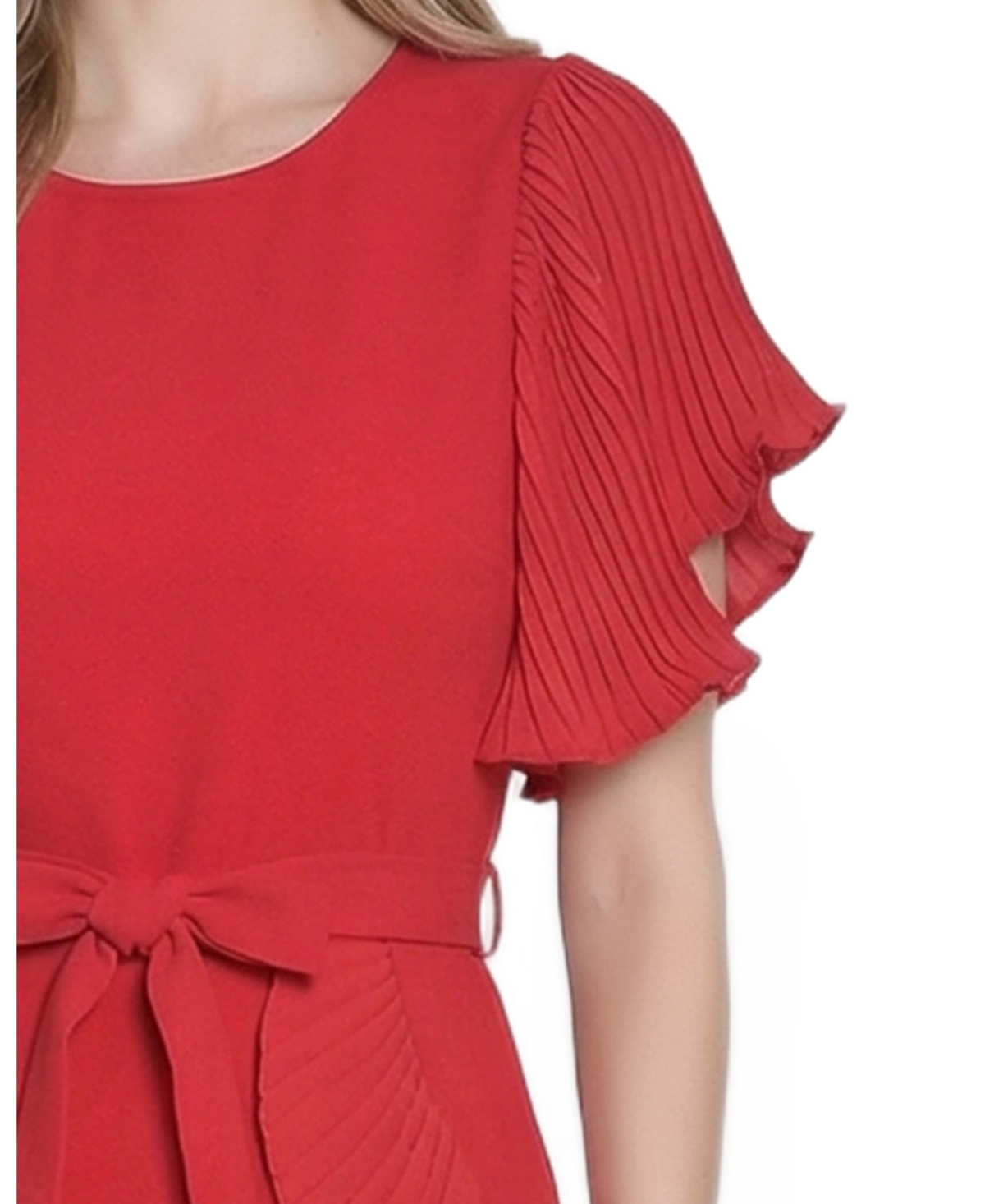 Ny Collection Petite Short-Sleeve Pleated Ruffle Dress