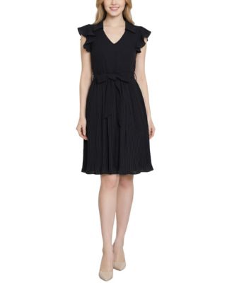 Petite Plisse Pleated Short-Sleeve Dress