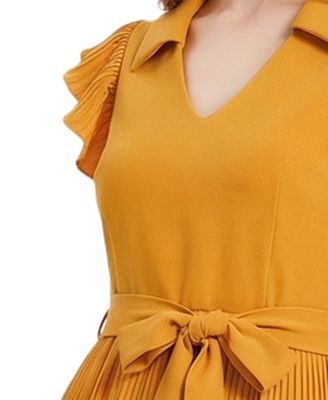 Petite Plisse Pleated Short-Sleeve Dress