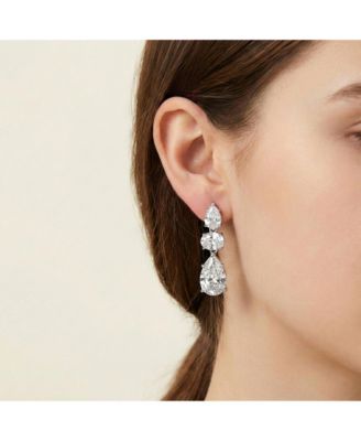 Dazzling White Gold Plated Pear & Oval CZ Drop Earrings