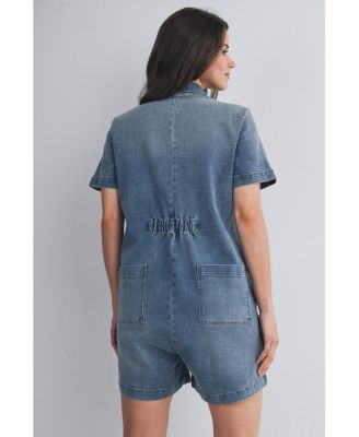 Maternity Nursing-Friendly Button Down Collared Short Sleeve Romper