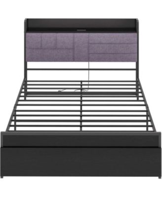 Full Bed Frame with Headboard, Black Platform Bed Frame with Storage, Heavy Duty Bed Frames with 2 Storage Drawers,Bedframe with Charging