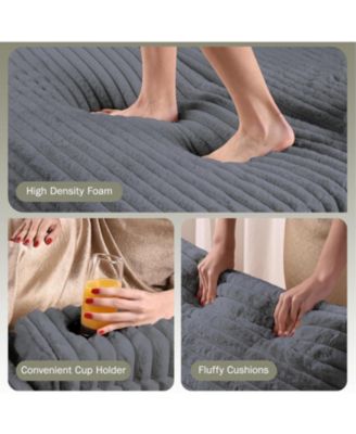 Grey Oversized Chaise Lounge Chair Indoor with Storage Ottoman, Upholstered Corduroy Sofa Bed Cloud Couch with 3 Pillows