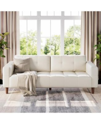 3-Seater Sofa Couch, Wide Faux Leather Sofa Couch with Spring Cushion, Modern Sofa with Deep Seats and 2 Removable Back Cushions