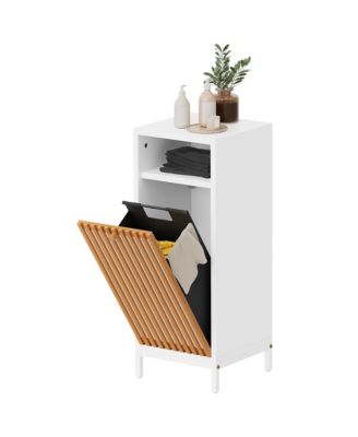Tilt Out Laundry Hamper Cabinet with Bamboo Slat Front & Removable Hamper