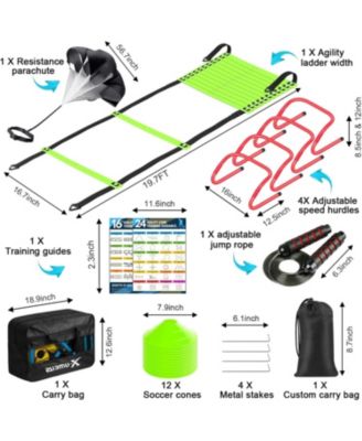 20ft Agility Ladder Training Set with 12 Cones, 4 Hurdles, Jump Rope & Parachute for Soccer, Basketball, Football – Kids to Adults