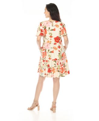Women's V-Neck Tropical Flower Short-Sleeve Dress