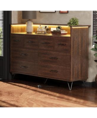 8 Drawer Dresser with Charging Station and RGB Lights, Wide Bedroom Chest