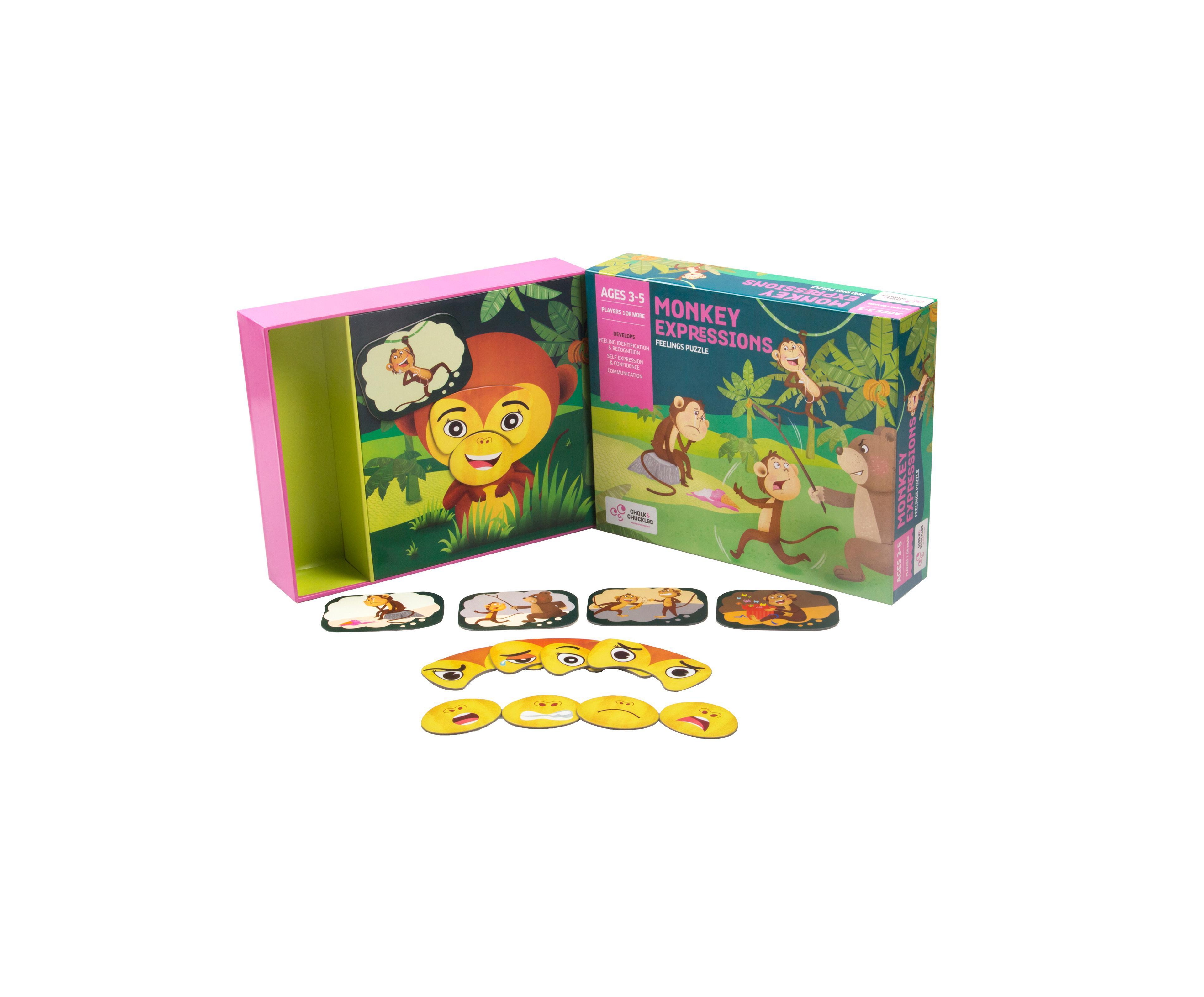 Chalk & Chuckles Monkey Expression Emotion-Matching 15-Piece Puzzle, Ages 3+