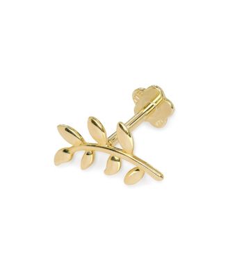 Solid 14k Yellow Gold 18G 10mm Olive Branch Labret Cartilage Stud