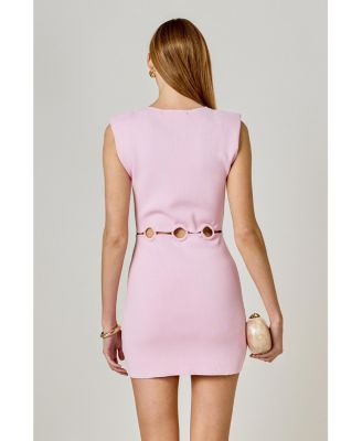 Women's Ring Detailed Power Shoulder Mini Knit Dress