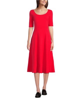 Women's Starfish Elbow Sleeve Midi Fit and Flare Dress