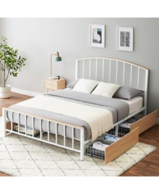 Bed Frame with 4 Drawers, Platform Bed Frame with Headboard, Metal BedFrame with Steel Slat Support/No Box Spring Needed/Easy