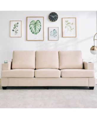 89-Inch Modern 3-Seater Sofa Couch with Cup Holders and Side Storage Pockets, Comfy Couches with Deep Seat for Living Room Apartment Lounge