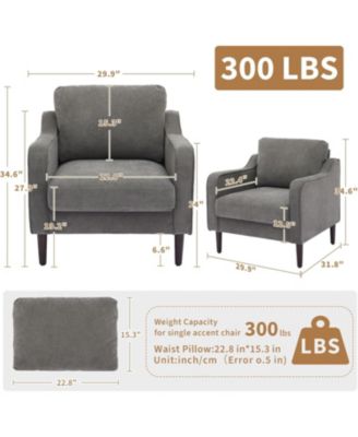 Mid-Century Modern Accent Chairs,Modern Linen Fabric Armchair for Living Room,Comfy Sofa Chairs with Scooped Arms