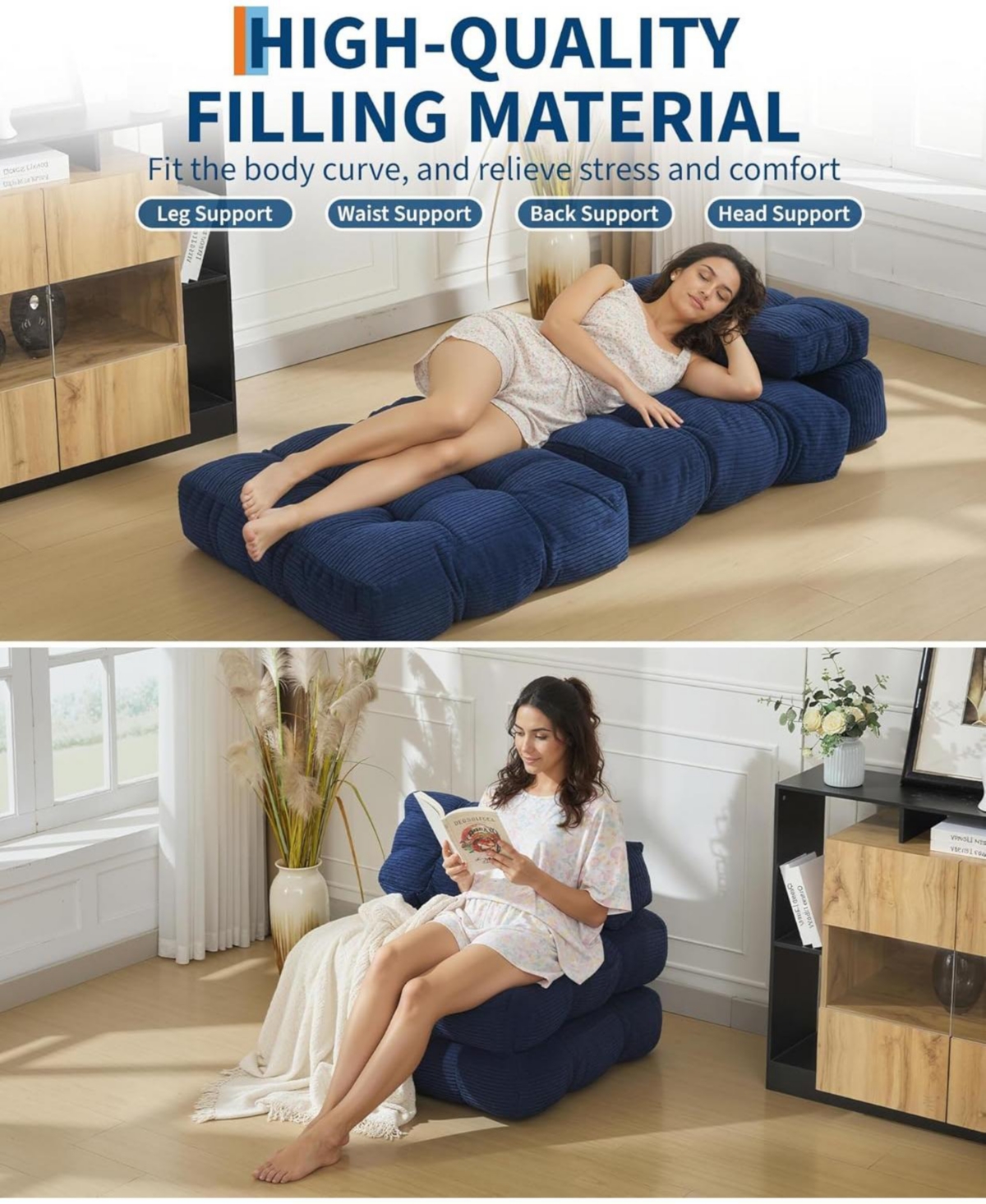 Gaomon Folding Sofa Bed,Convertible Sleeper Chair with Pillows & Back Support,Portable Fold Out Chair Bed Boneless Couch,Sofa Lounge for Living Room