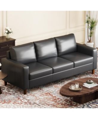 Mid-Century Modern Sofa, Comfy Faux Leather Couch with Deep Seat, Cozy 3 Seater Couch for Living Rooms Offices Apartments, Easy Assembly