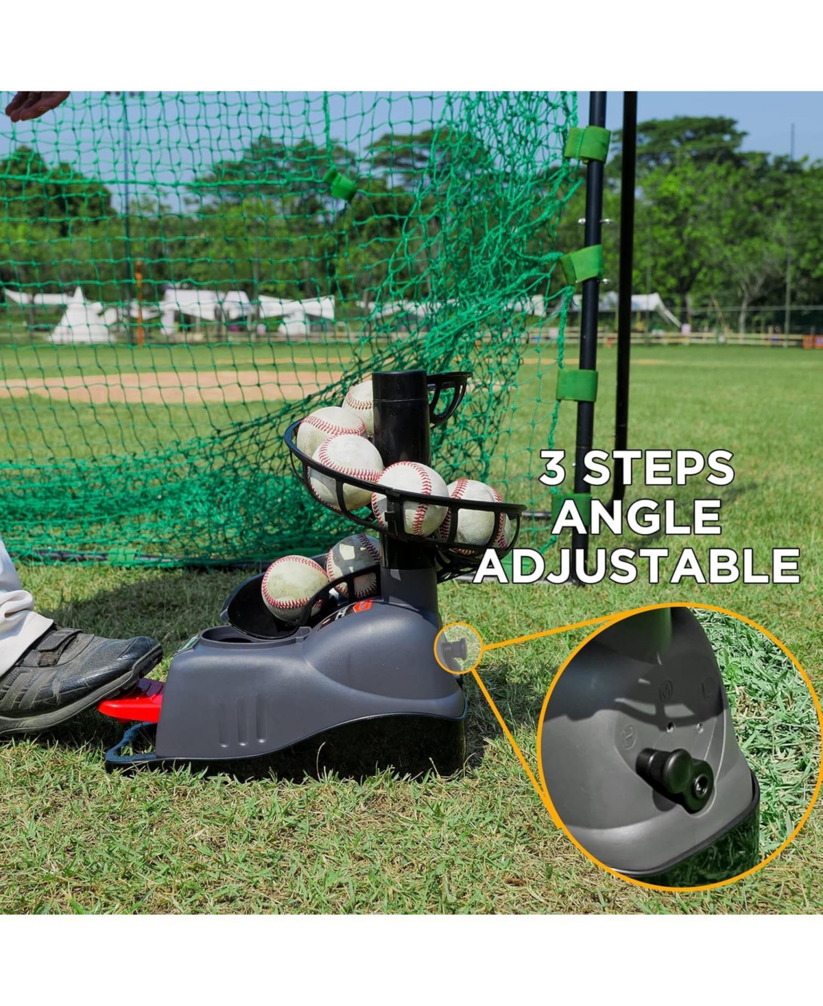 Furlihong Mechanical Baseball Soft Toss Machine with Adjustable Angles & Step On Paddle Launch, Compatible with Regulation Baseballs