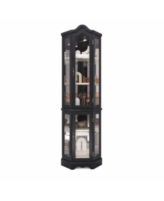 Antique-Style Corner Curio Cabinet with Adjustable Shelves and Light