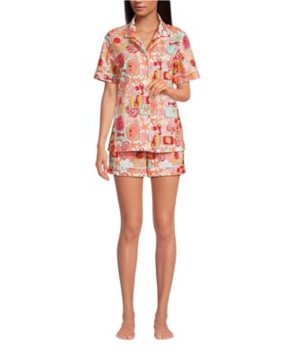 Women's Cotton Poplin 2 Piece Pajama Set - Short Sleeve Top and Shorts
