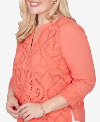 Women's Resort Living Textured Lace Scroll Henley Top