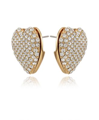 Glass Stone Heart Stud Earrings