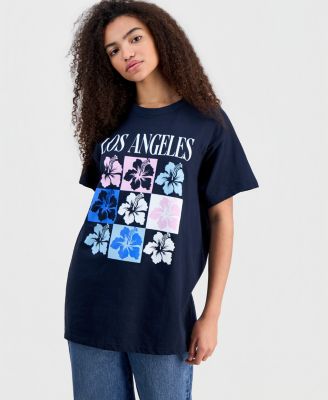 Juniors' LA Hibiscus Cotton Boyfriend T-Shirt