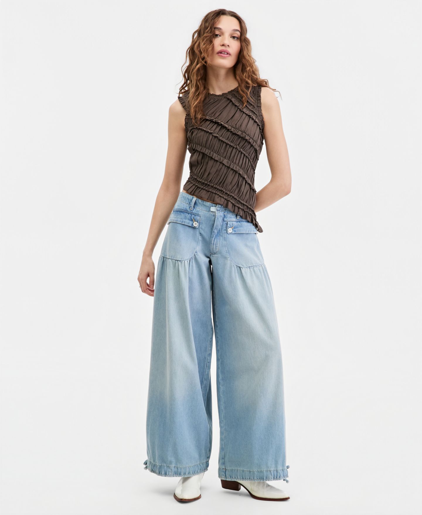 Женские джинсы Free People We The Free Lotus Tie Hem Balloon, цвет: Синий — фото 6