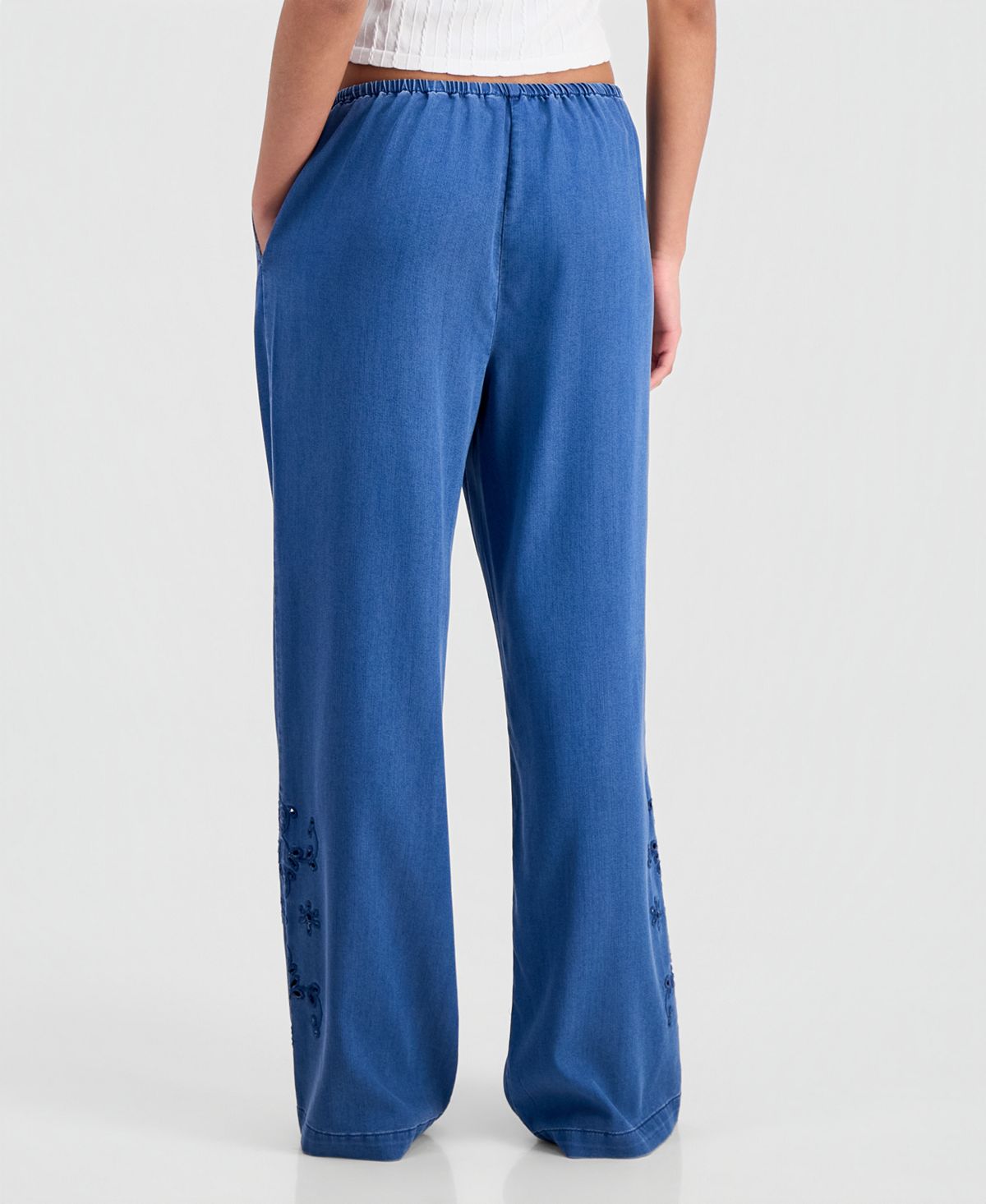 Indigo Rein Juniors' Chambray Eyelet-Hem Drawstring Pants view 3 — MAYCSS fashion products