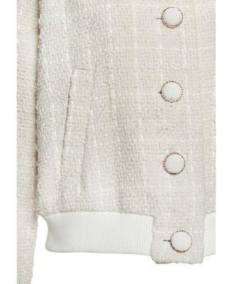 Women's Round Neckline Button Up Tweed Jacket