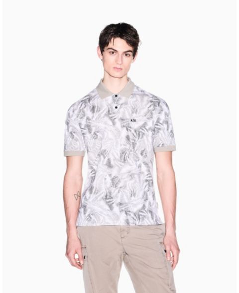 Мужское поло A|X Armani Exchange Ibiza X Pique Leaf Print Polo Shirt, цвет: Лиственный с принтом
