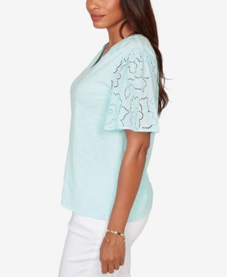 Petite Eyelet Sleeve Cotton Jersey Top