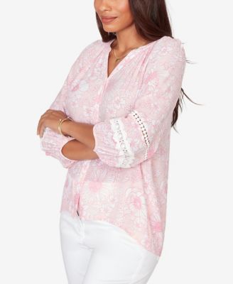 Petite Floral Silky Gauze Peasant Top