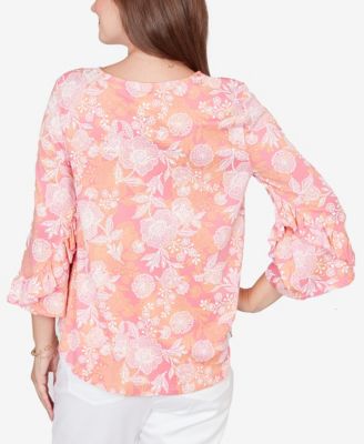 Petite Floral Puff Print Ruffle Knit Top