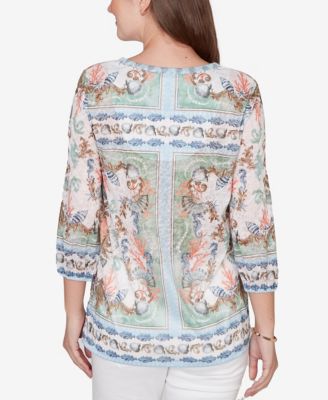 Petite Ocean Motif Burnout Knit Top