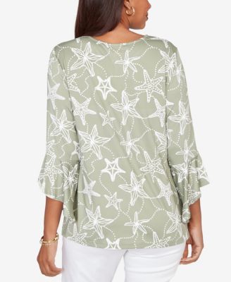 Petite Starfish Puff Print Flutter Sleeve Top