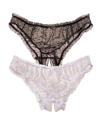 Women's Two-Pack Sheer Mesh Open Panties With Ruffled Hem