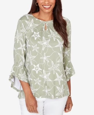 Petite Starfish Puff Print Flutter Sleeve Top