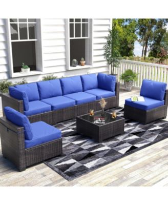 Patio Funiture Set 7 Pieces Outdoor Rattan with Detachable Soft Cushions Patio Conversation Sets Waterproof Patio Sectional Sofa