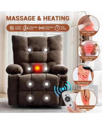 Swivel Recliner Chair with Massage & Heat for Elderly Adults,Oversized Ergonomic Lounge Single Sofa,360° Rotating Rocking Chair