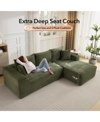 108'' Boneless Sectional Cloud Couches for Living Room L-Shape Corduroy Cloud Sectional Couch with Chaise Modern Modular Sectional Sofa
