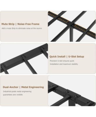 Full Size Metal Bed Frame with Headboard, Footboard & Vintage Circular Design, Storage Space, Easy Assembly