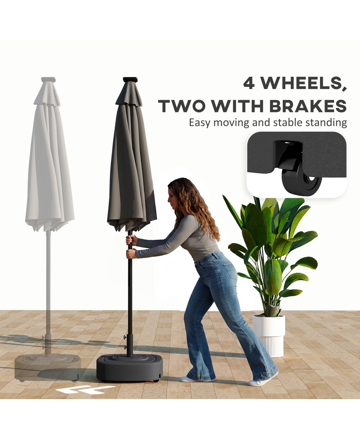 Outsunny Patio Umbrella Base with Wheels, for 1.5"/1.9" Poles