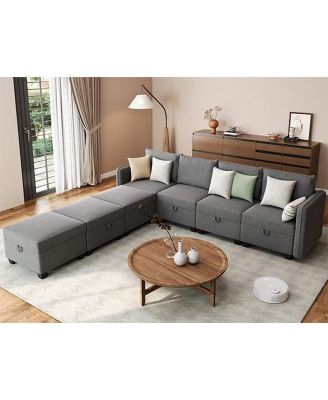 Modular Sectional Sleeper Sofa Bed with 3 Ottomans,Modular Sectionals with Storage Seats