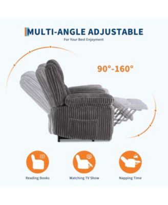Corduroy Recliner Chair, Manual Recliner Sofa with Handle, Pillow Top Arms, Thick Padding, Side Pocket, 330Lbs Capacity