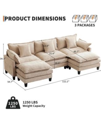 112" Modular Sectional Sofa, U-Shape Cloud Couch/Deep Seat/Armrest/Plush Corduroy Fabric, No Assembly Required, Space-Saving
