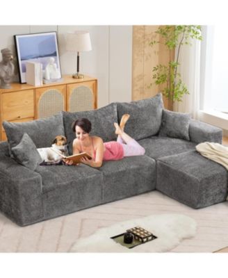 110'' Chenille Modular Convertible Deep Seat L Shaped Sectional Sofa with Ottomans